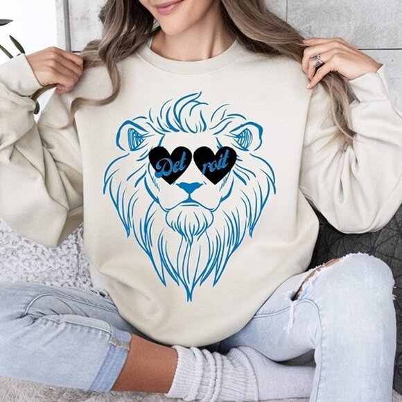 Detroit Football Sweatshirt Retro Lions NFL Football Fan Gift Crewneck 05 - Picture 1 of 5